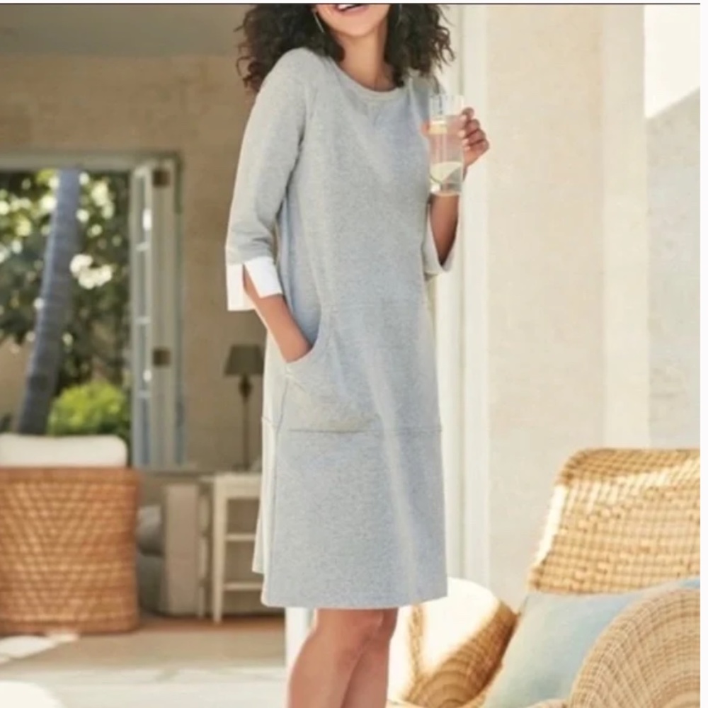 Soft Surroundings Corryn Heather Gray Sweatshirt Dress 3/4 length Sleeves Size M
